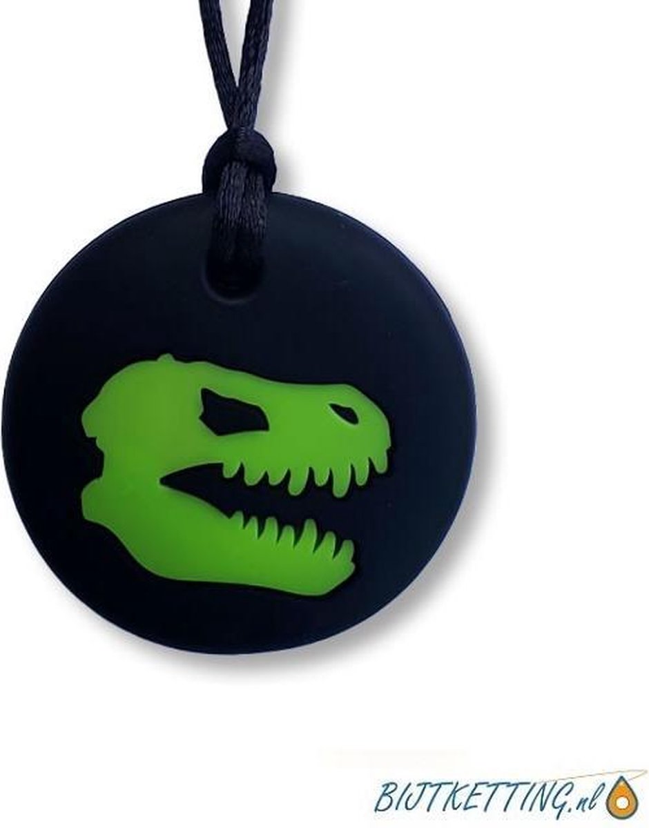 Bijtketting kauwketting | Dinosaurus Dino Disk Zwart | Groen